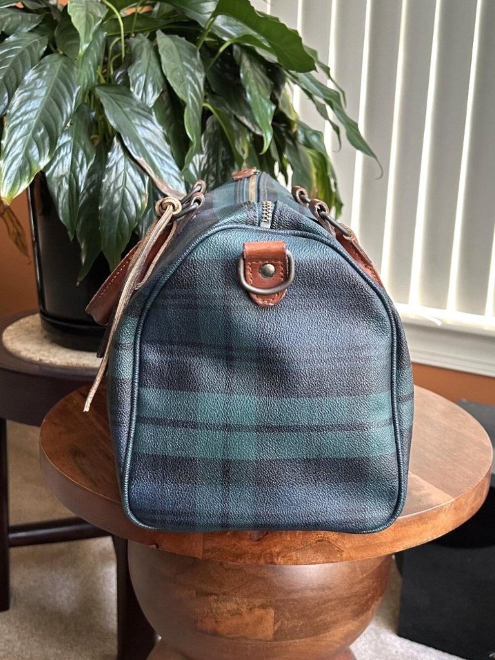 POLO RALPH LAUREN Tartan Plaid Boston Bag, Forest Green, Navy - Picture 5 of 15